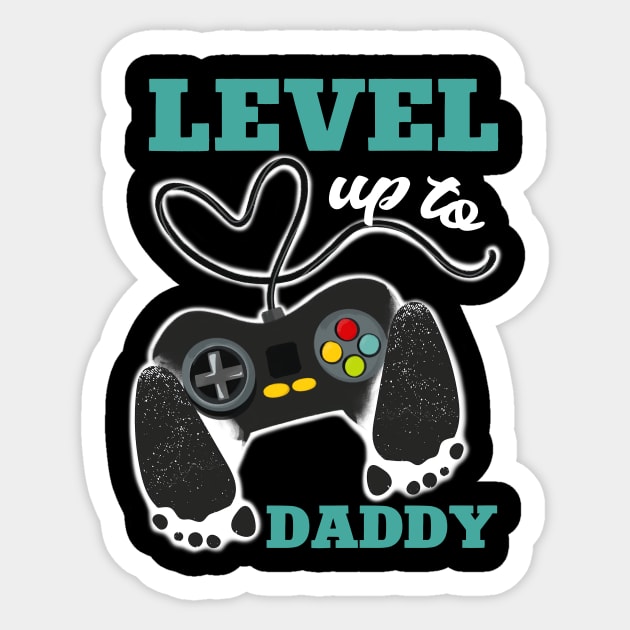 Father's Day Handprint tee Video Game Footprint Gift Leveled Up To Daddy tee Gift For Husband Gamer Dad Gift Sticker by Audell Richardson